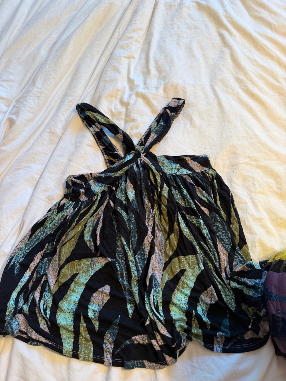Free People Black Halter Cami with Green and Teal Abstract Print